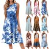 Women's Fashionable Round Neck Sleeveless Printed Casual Pullover Mid Length Dress