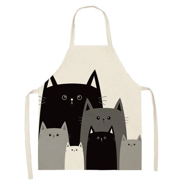 1 Pack Black Cat Pattern Men and Women Suitable for Home Dinner Kitchen Cooking Apron Cleaning Apron Anti-fouling