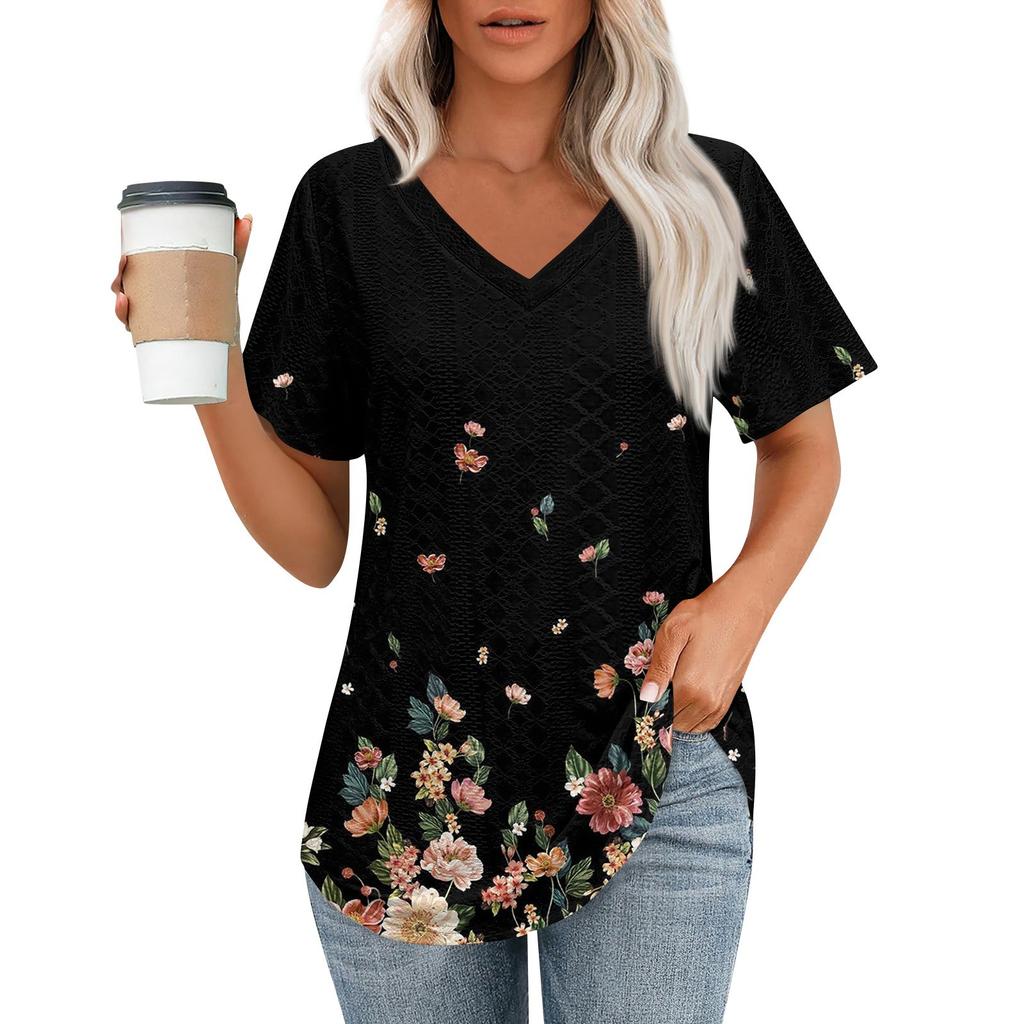 Женские футболки с V-образным вырезом и коротким рукавом, повседневные топы свободного кроя, базовые футболки с закругленным подолом
