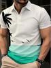 Printed Design – Not Textured Men's Golf Polo Shirt, Featuring a Tropical Palm Tree and Ocean Design, Is Perfect for Casual Outings, Beach Days, and