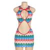 Women Fashion Casual Sleeveless Round Neck Mini Dress Multi-Color Abstract Print Hollow Out Casual Dress