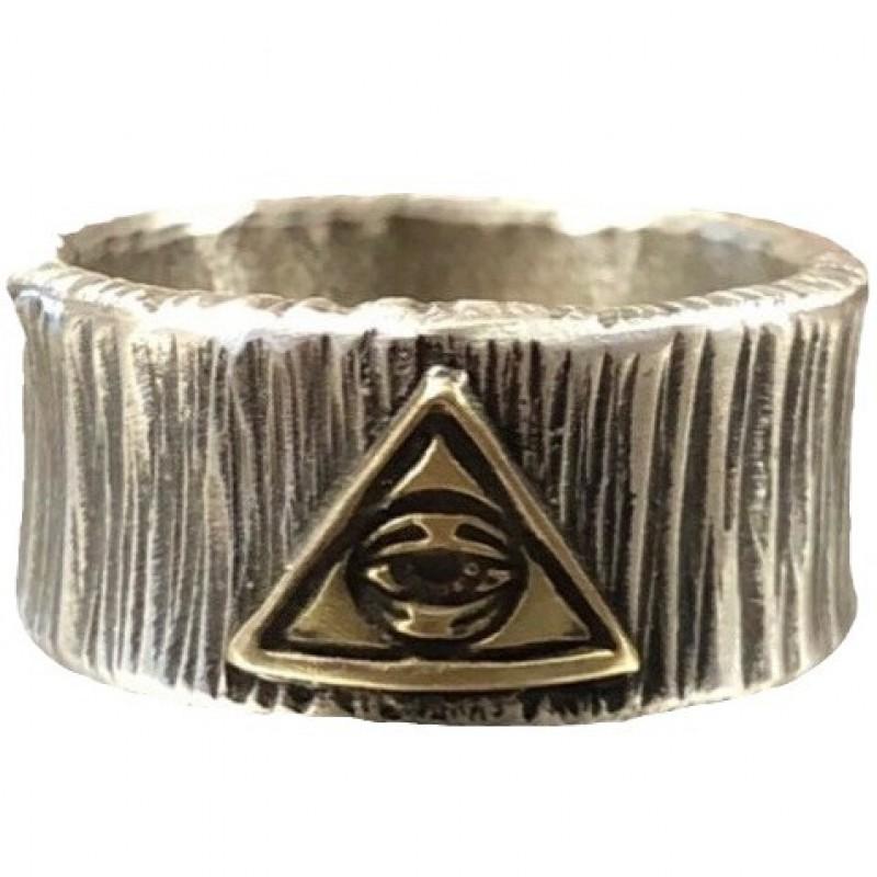 Adjustable Open Ring With Abstract Eye Motif Geometric Design Vintage Punk Unisex Copper Plated Statement Jewelry