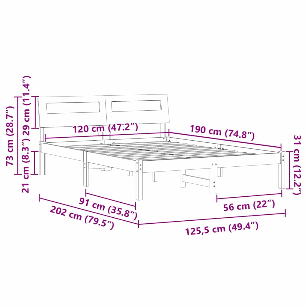 Bed Frame Wax Brown 120 x 190 cm Solid Pine Wood