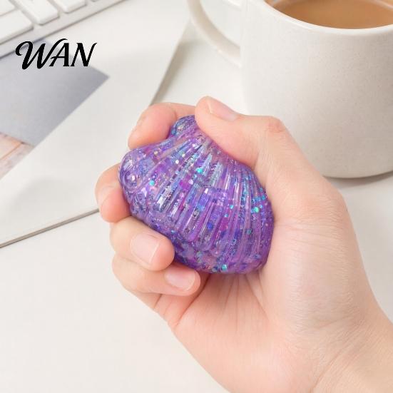 Decompression Toy Mini Glitter Shell Squeeze Toy, Stress Relief Sugar Ball Portable Reliever Fidget Soft Stretchy Transparent Ocean Sensory
