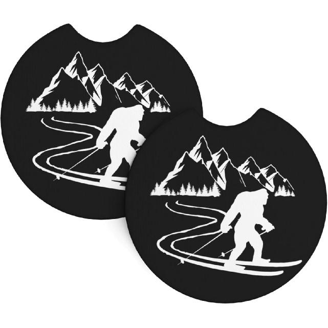 Sasquatch Bigfoot Trees Forest Car Coasters for Cup Holders Pack of 2 Neoprene Cup Mat Pad Vehicle Interior Accessories for Men Women
