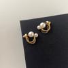 C Shape Geometric Korean Style Earrings Mental Hoop Earrings Female Stud Earrings Pearl Earrings