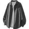 Dingfengbaoluo Japanese Style Vintage Long Sleeve Men's Autumn Solid Color Casual Loose Fit Polo Shirt XGM70 Black XL
