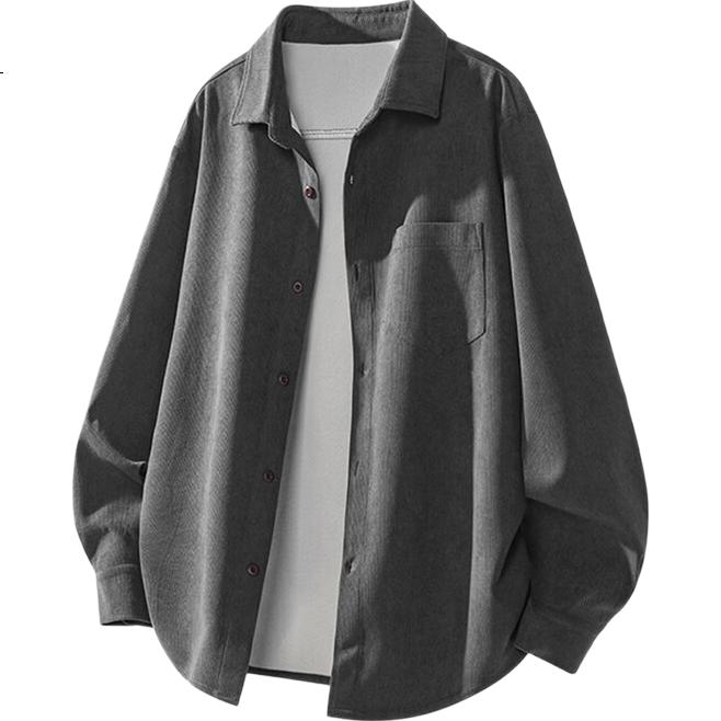Dingfengbaoluo Japanese Style Vintage Long Sleeve Men's Autumn Solid Color Casual Loose Fit Polo Shirt XGM70 Black XL