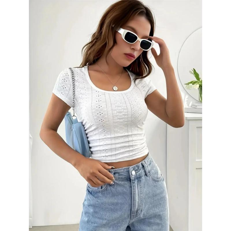 Модная футболка Csaual Crew Nech Solid Color для ежедневного отдыха, отпуска, летняя одежда для женщин, топы для лета