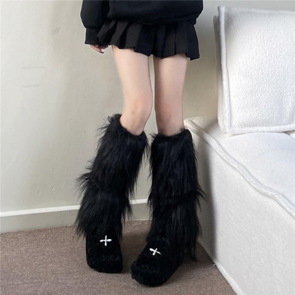 Harajuku Style Faux Fur Furry Leg Warmers 40cm Japanese Style Long Tube Sock Kawaii Y2K Lolita Boots Cover Cosplay Use