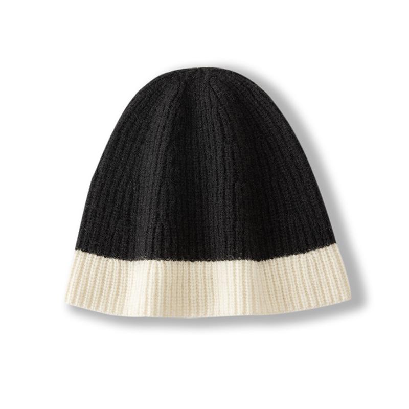 Женская шапка-бини из 100% чистого кашемира, двухцветная, с цветными блоками, вязаная, зимняя, теплая, мягкая, свободная шапка-чулок, аксессуар для холодной погоды