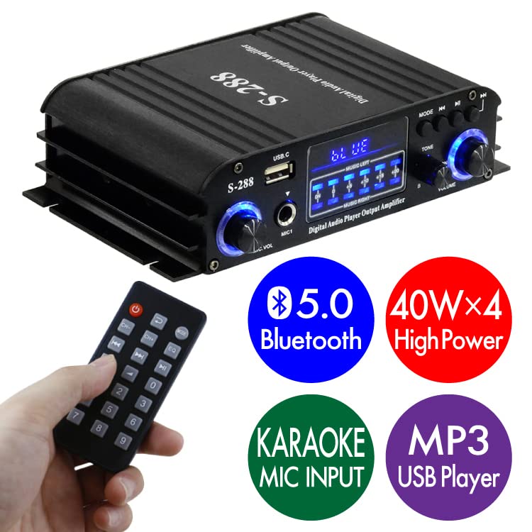 Multifunctional 4ch Audio Amplifier 4 X 40W General Purpose Small Amplifier Microphone Input Compatible Karaoke Compatible MP3 Player Included