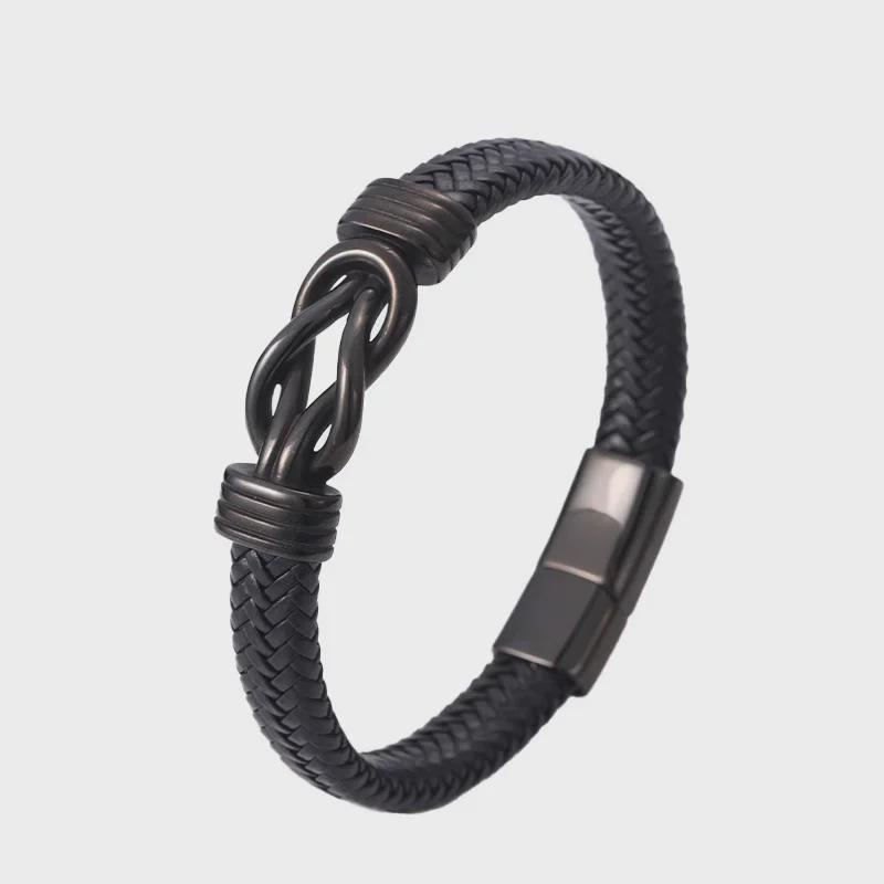 Stainless Steel Men's Retro Magnetic Leather Bracelet - European & American Style Jewelry