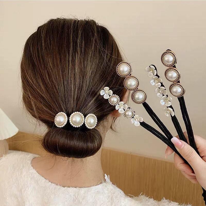 1pc Elegant Pearl Flower Bun Maker Korean Lazy Hair Curler Styling Accessories Hair Style Hairpin Hair Braiding Braider Hairgrip