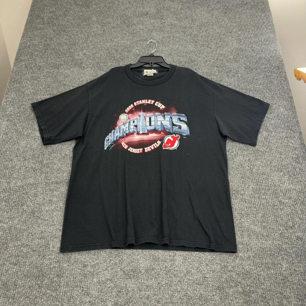 Vintage New Jersey Devils Lee Sport T Shirt XL Black 2000 Stanley Cup Champions