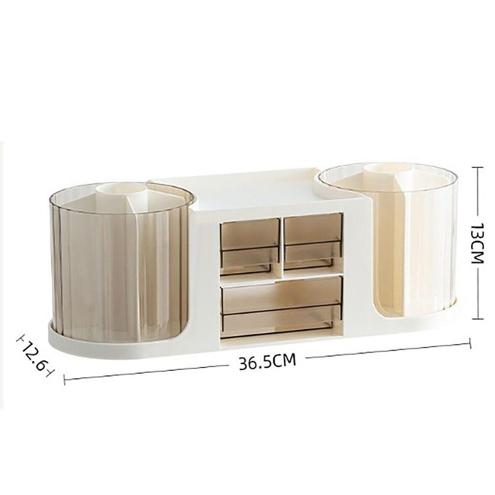 Double Rotation Drawer Pen Holder Desk Stationery Storage Pencil Container Students