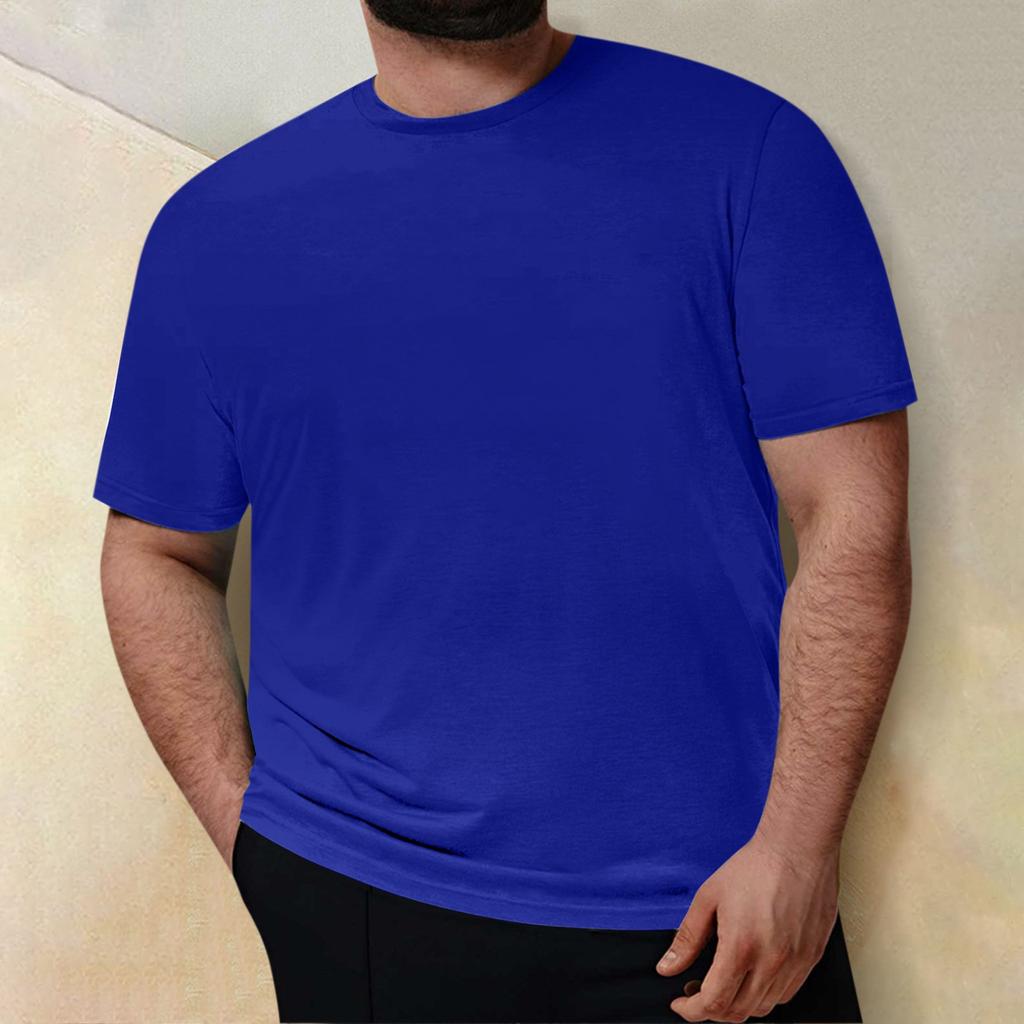 Plus Size Mens Casual Round Neck Solid Color Short Sleeve T-Shirt Blouse Tops