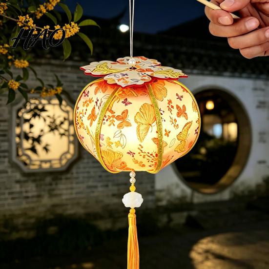 Portable Decorative Hanging Light Spring Festival Lantern DIY Material Kit, Up Handmade Persimmon Shaped Parent Child Handicraft Activity with Tassel