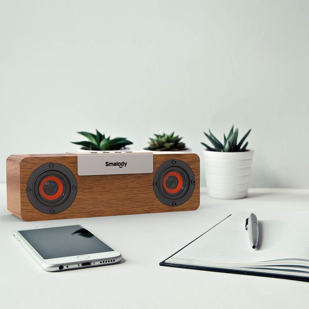 Smalody Bluetooth Speaker 10W Wooden Wireless Speaker with Dual Driver Stereo Sound Hands-Free