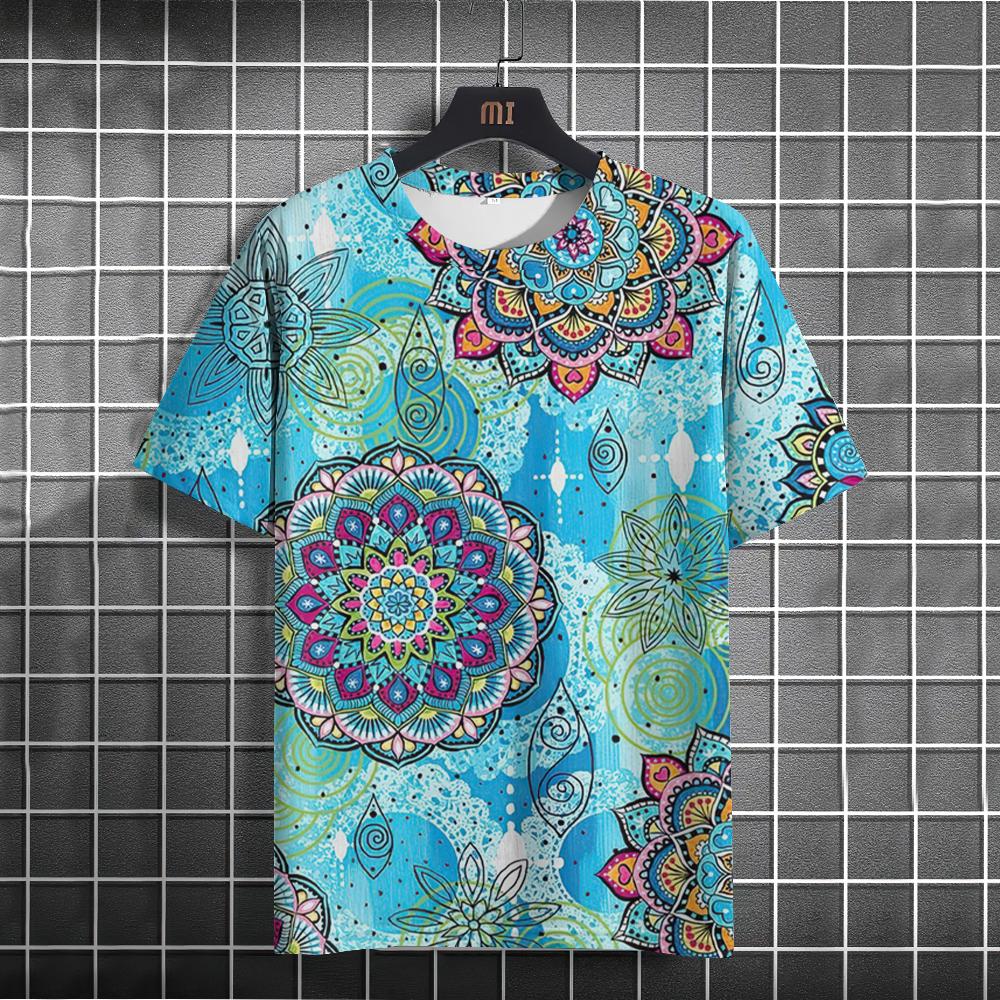 Мужская футболка в этническом стиле, летние футболки с круглым вырезом и короткими рукавами, мужской повседневный свитшот, повседневная мужская одежда, уличная одежда большого размера