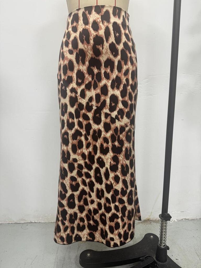 SHEIN 2025 Женская облегающая юбка с высокой талией и леопардовым принтом - Свободный крой, Длина макси