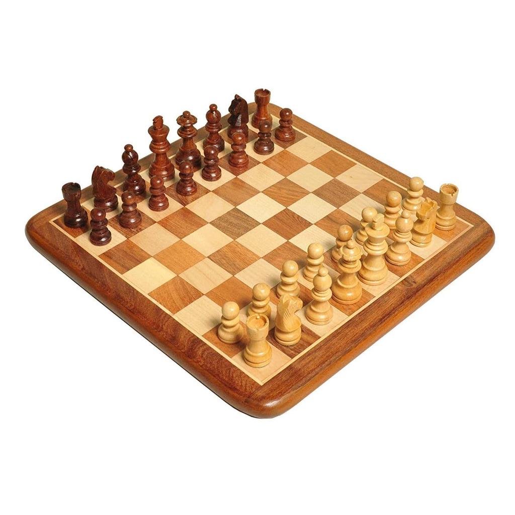 Non-Magnetic Flat Wooden Chess Board Set with 32 Chessmen for Kids and Adults Storage Bag Available 14 X 14 Inches