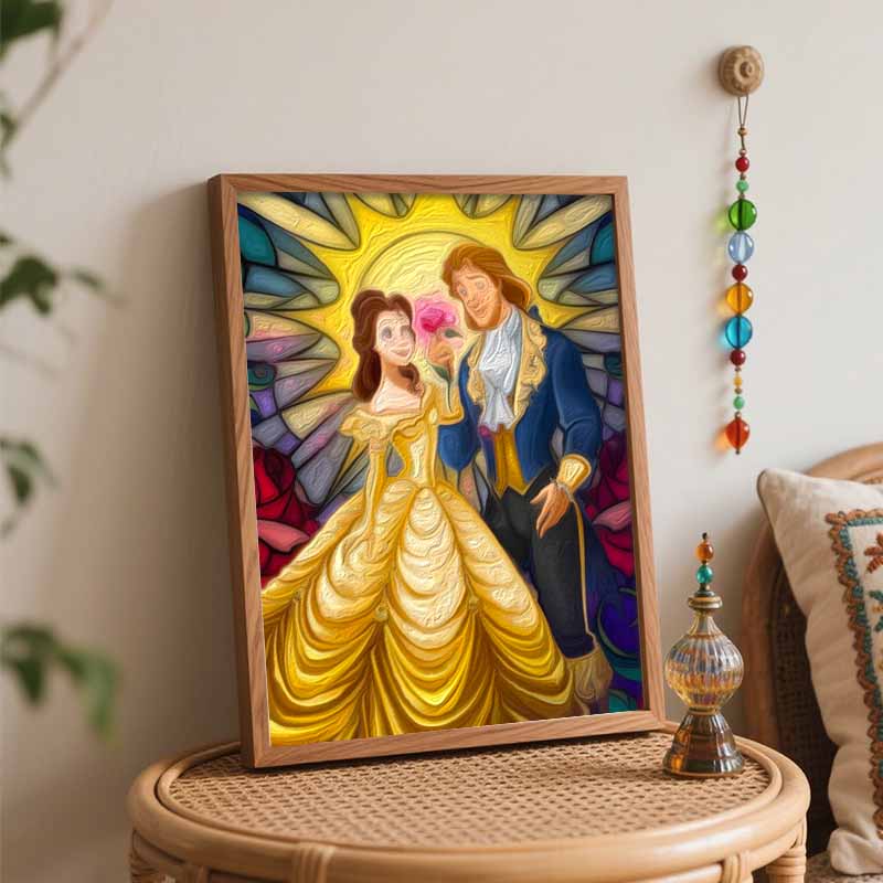 Disney Oil Painting Art Beauty Beast Romantic Rose Gifts Home Decor Hobby Cultivating