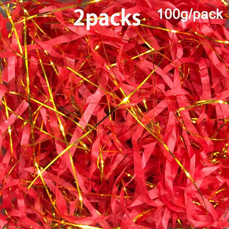 2packs 100g/pack Crinkle Cut Paper Shred Basket Filler Gift Filler for Gift Box Crinkle Shred Paper Shiny Solid and Golden Hamper Shreds for Wrappingg