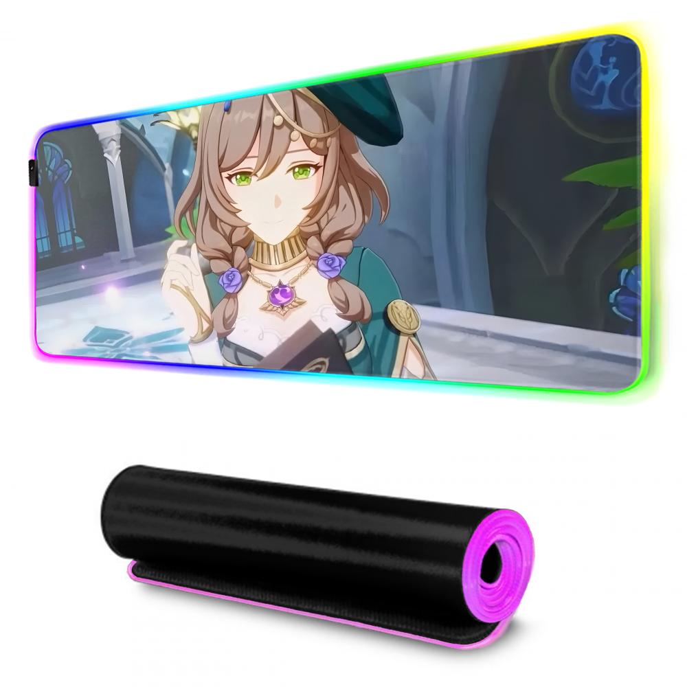 Lisa genshin Коврик для мыши RGB Игровой коврик для мыши Большой светодиодный коврик Настольный коврик для ПК Светящийся коврик для мыши Большие коврики для клавиатуры Настольный ковер с подсветкой