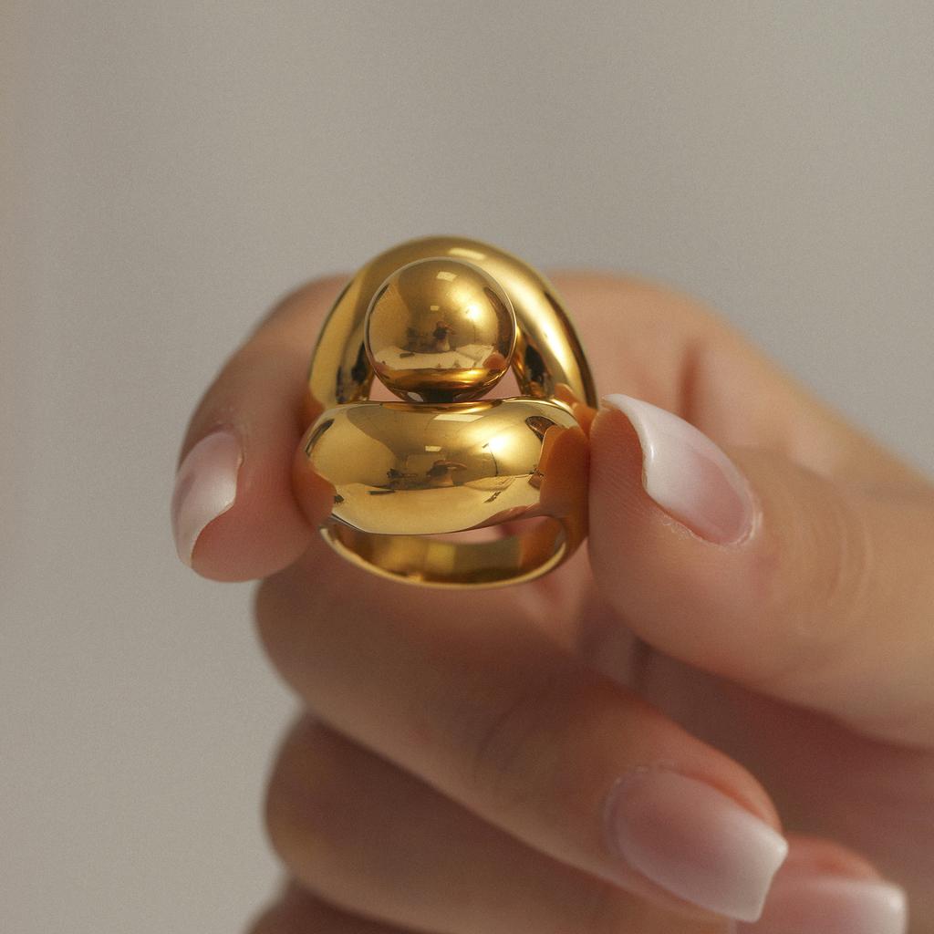 Кольцо из цинкового сплава цвета золота из нержавеющей стали для женской моды, полые сферические массивные кольца, женский панк, роскошный циркон