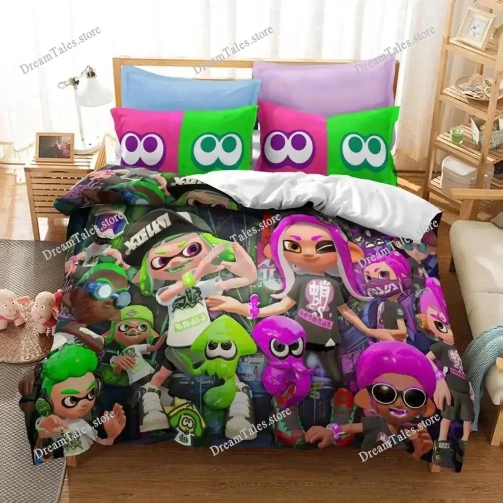 Популярный игровой набор постельного белья Splatoon 2 3D Мультяшный комплект пододеяльника Наволочка Размер: Односпальный, Полуторный, Двуспальный, Евро, Кинг-Сайз Кровать Полиэстер Bed36