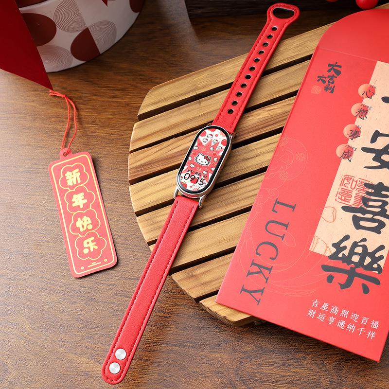 Новогодний Красный 2026: Совместимый магнитный силиконовый кожаный металлический ремешок для Xiaomi Smart Band 10/9/8.