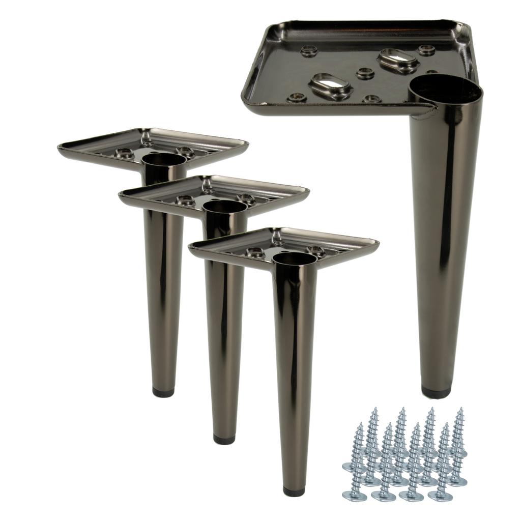Set of 4 furniture legs, black chrome pin, height 17 cm