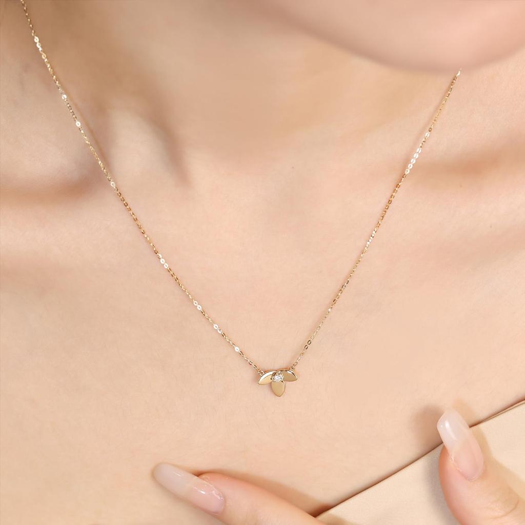 FANCIME Diamond Necklace for 18K Flower Pendant with Natural Lucky Perfect Gift for Gift Wrapping Included Women, Gold, Stone, Charm, Mother's Day,