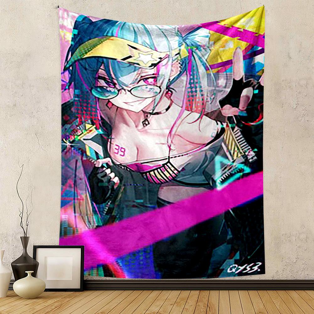 Futuristic Anime Girl in Neon Colors Patterned tapestry for bedroom and living room home decor