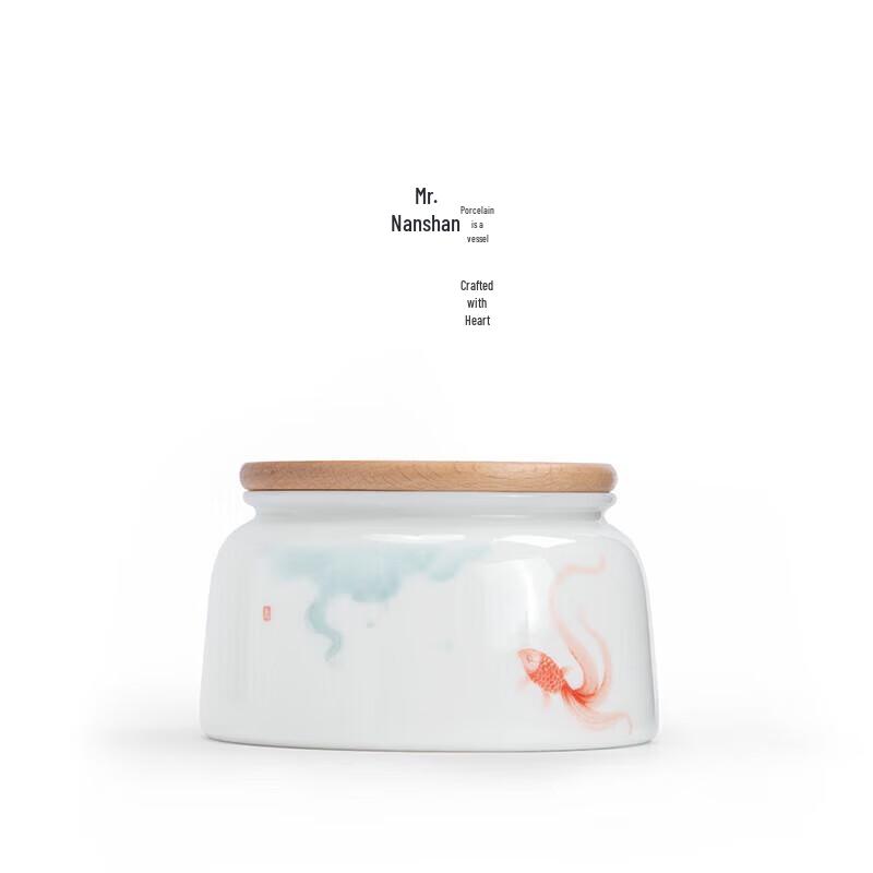 Nanshan Series Chinese Ceramic Tea Caddy with Beech Lid