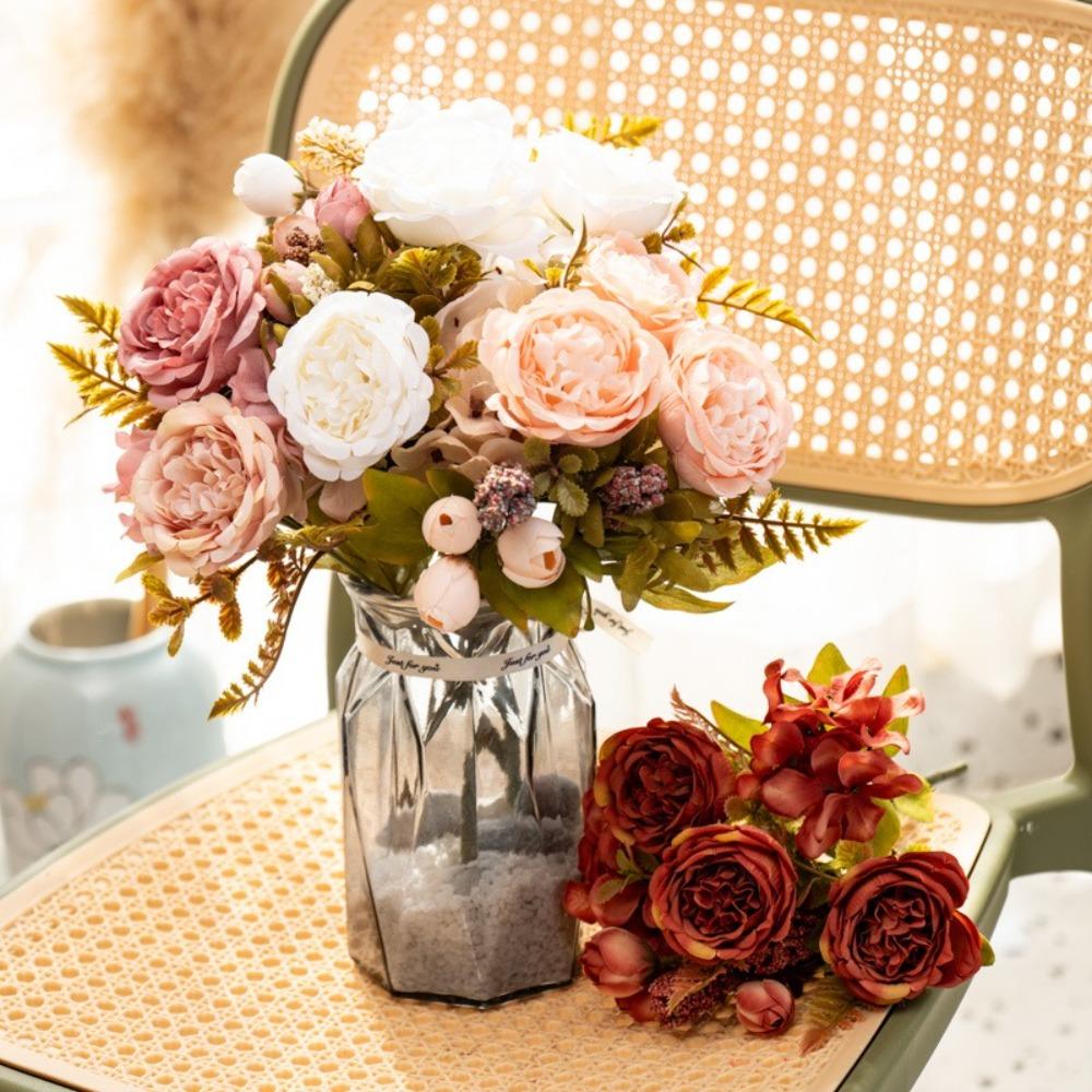 DIY Silk Peony Hydrangea Bouquet 7 Heads Artificial Wedding Bride Flowers Wedding Party