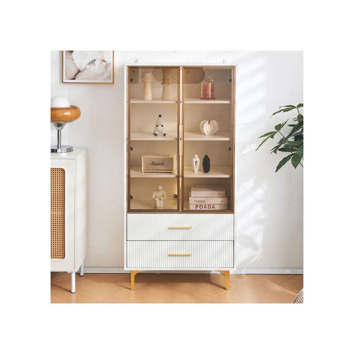 Vitrine - MUVOE - 2 Portes - Verre couleur thé - Pieds dorés - 70x35x150 cm