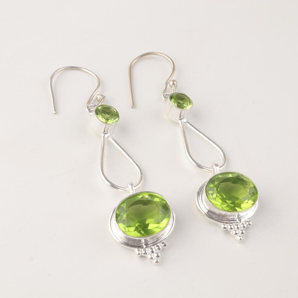 Хризолит Драгоценный камень Ювелирные изделия из стерлингового серебра 925 пробы Серьги ручной работы 2,50" Для женщин EE-132-8