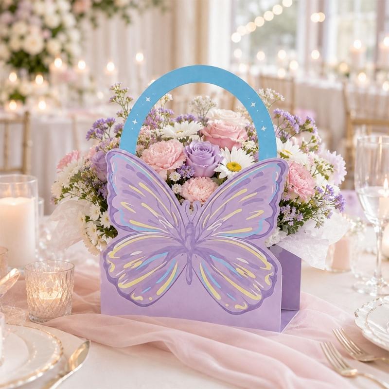 Butterfly Bouquet Packaging Box Set of 5 with Carry Handle, Gift-Ready Flower Box for Birthdays and Anniversary Display
