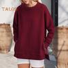 Sweatshirt Side Zipper Slit Hem Round Neck Long Sleeves Loose Elastic Cuffs Mid Length Spring Fall Top for Sport Daily Wear