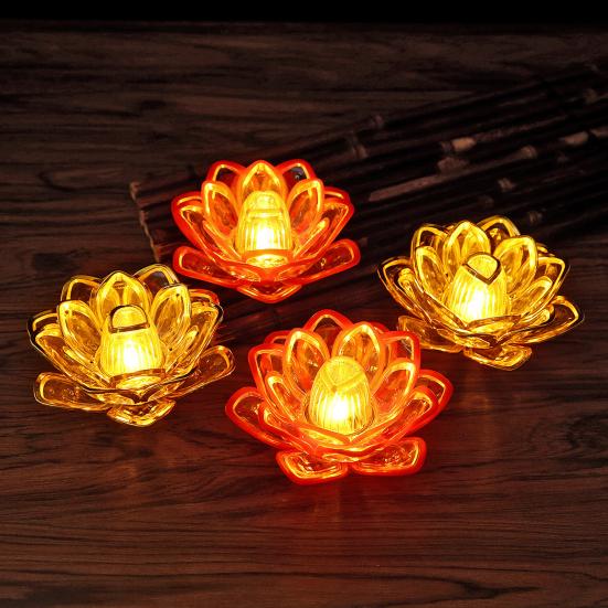 Diwali LED Lotus Candle Lamp Battery Operated Electronic Flameless Candles Buddhist Tabletop Night Light for Temple Desktop Centerpiece