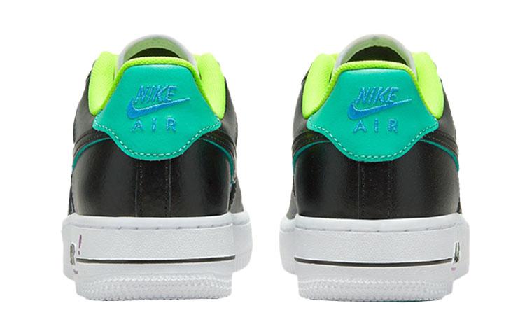 Nike Nike Air Force 1 Граффити Кожаные Устойчивые к истиранию Низкие Кеды для катания на скейтборде Детские Черно-зеленые Подростковые DX3349-100