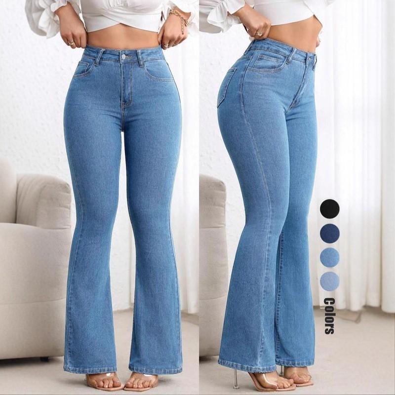 Женские джинсы клеш с высокой талией, эластичные, узкого кроя, bootcut, джинсовые брюки, для офиса, повседневные
