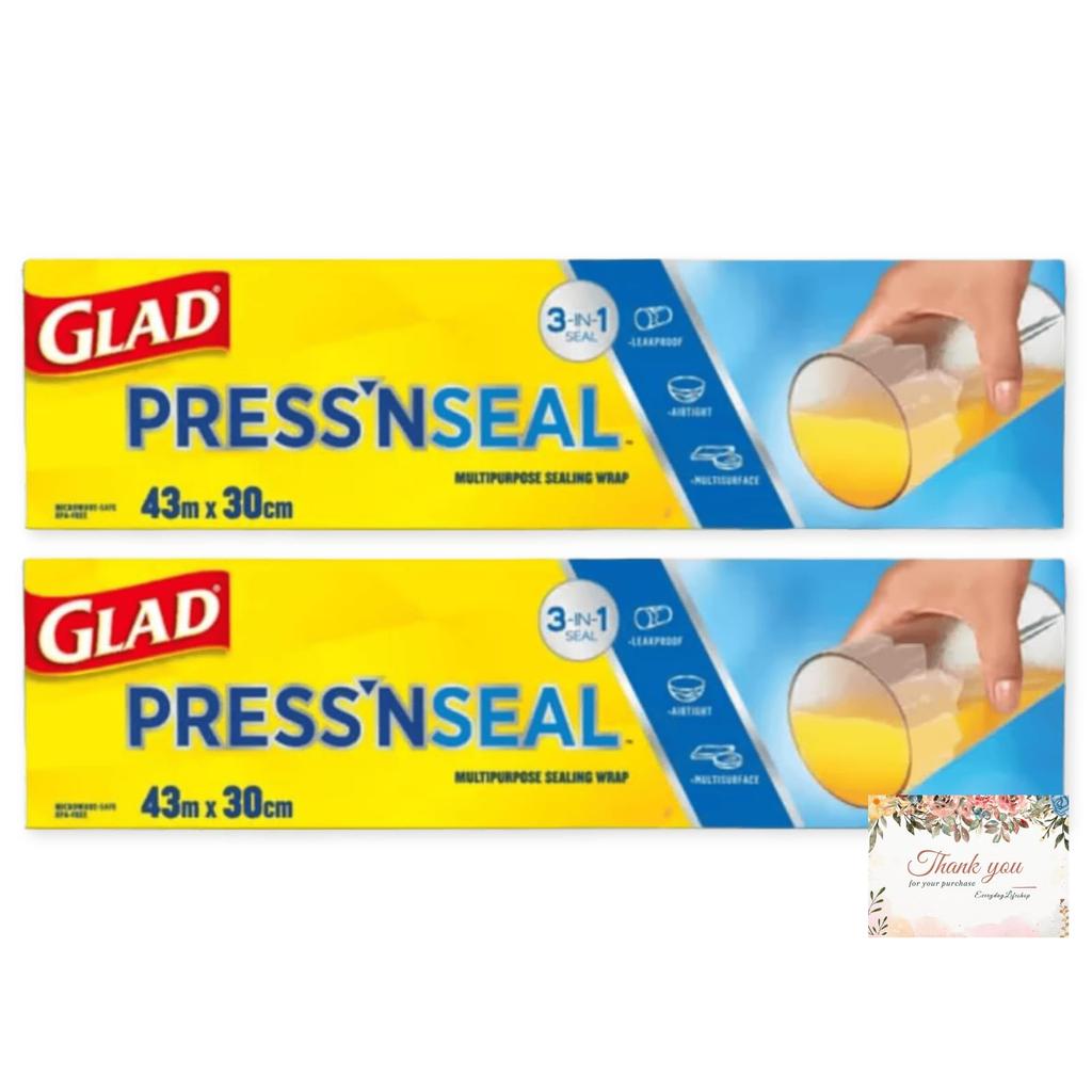 GLAD Seal Wrap 140 x Food Storage Large Bulk Purchase Press'n (43.4m 30cm) 2-Pack - Multi-purpose Wrap, Airtight, Capacity,