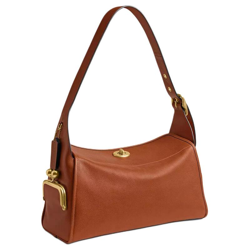 COACH Turnlock backpack bag cow leather shoulder bag small size women's amber brown