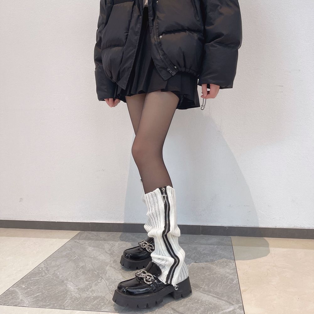 Personality Solid Color Zipper Foot Sock Korean Style Hosiery Baggy Knee Sleeve Women Leg Warmers