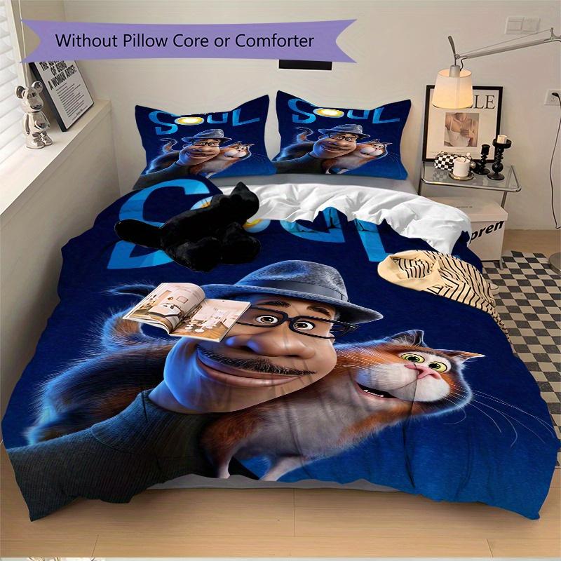 3pcs Disney Pixar Soul Movie Merchandise Printed Quilt Set, Includes 1 Quilt Cover and 2 Pillowcases, Machine Washable, Suitable for All Sea