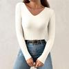 Women's Fashion V-Neck Slim Sweater Long Sleeve Pullover Solid Colour Top