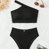 2024 Solid Color Ribbed One-Shoulder High-Waisted Bikini Swimwear